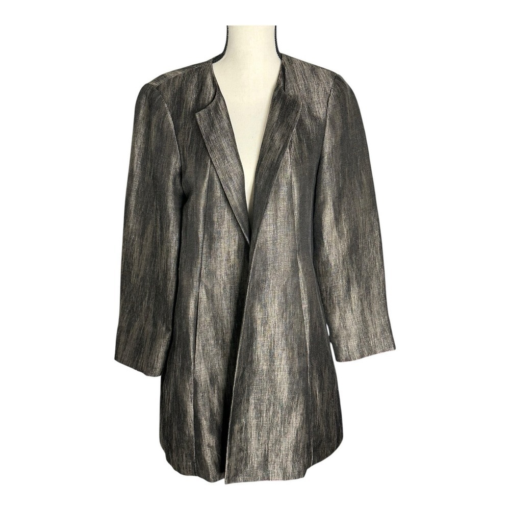 EILEEN FISHER SURPLUS SWING LINEN SILK‎ HERRINGBONE SHADOW JACKET SIZE SP